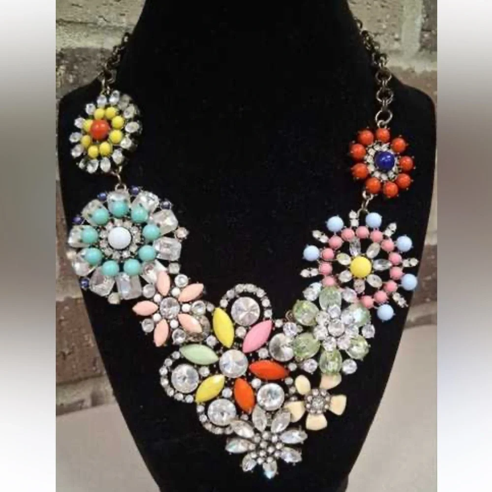 J Crew Floral Multicolor Statement Necklace - Picture 1 of 13